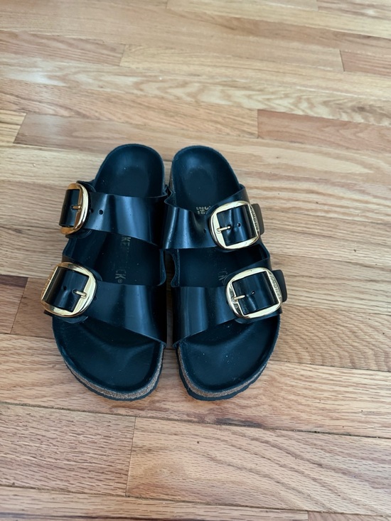 Birkenstock Shoes - Birkenstock Arizona Big Buckle Black Natural Patent Sandal